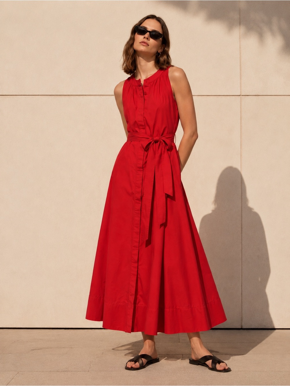 MAX&Co. Red A-Line Button Front Maxi Dress with Removable Belt size Small